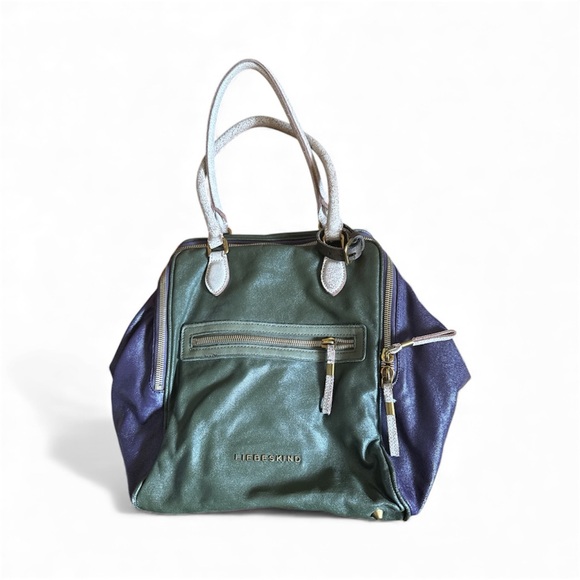 Handbags - Liebeskind Women Two Tone Canvas Zip Closure Tote Shoulder Bag Green/Purple